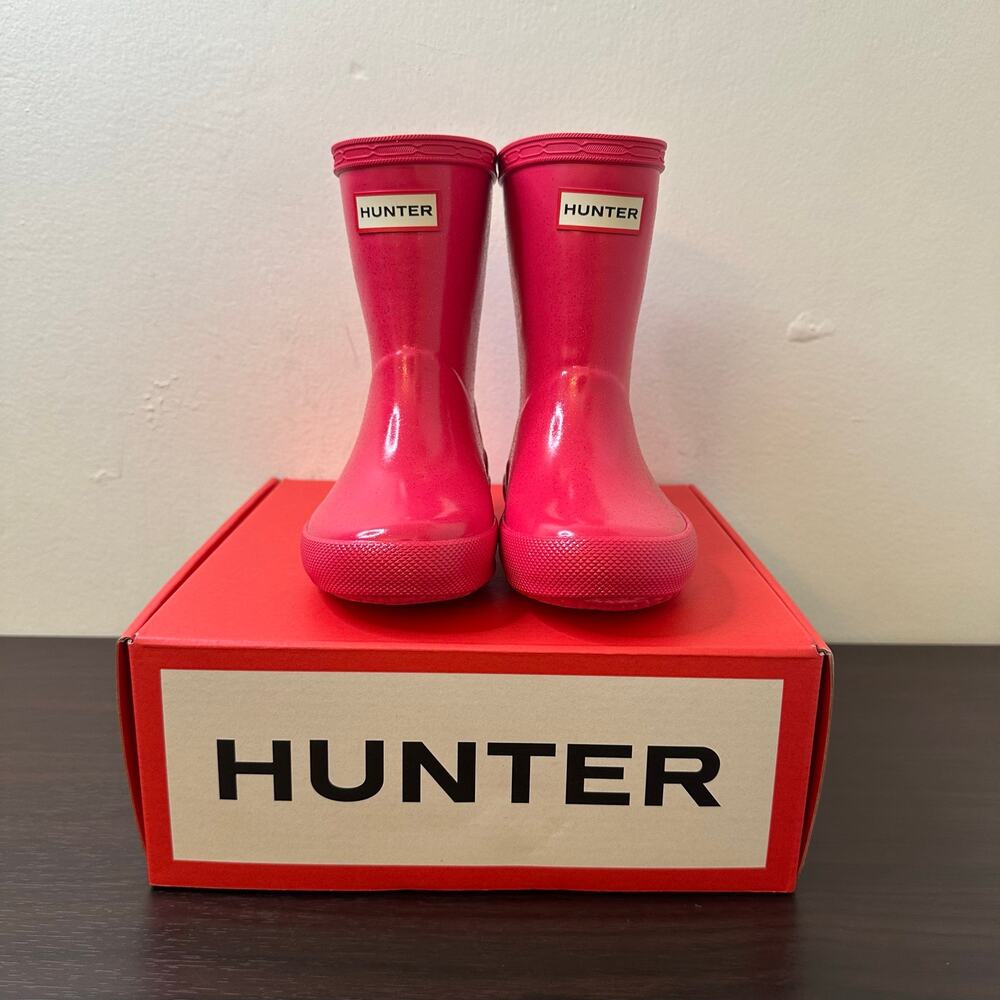 Hunter Rain Boots LK First Star Cloud Pink Glitter Waterproof Size 8 Little Girl